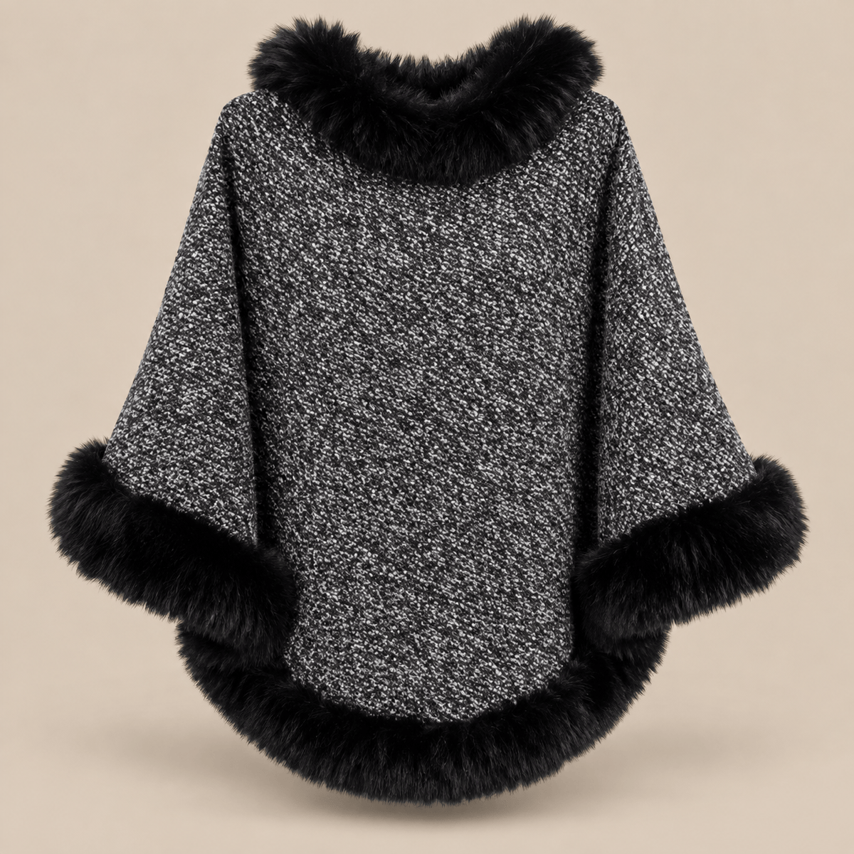 Ton poncho Poncho Femme Chaud En Maille Avec Fausse Fourrure