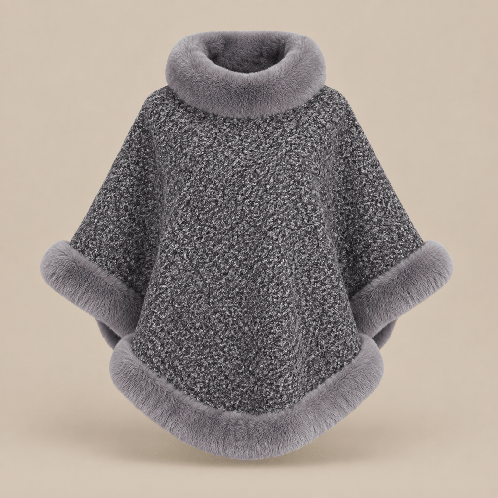 Ton poncho Poncho Femme Chaud En Maille Avec Fausse Fourrure
