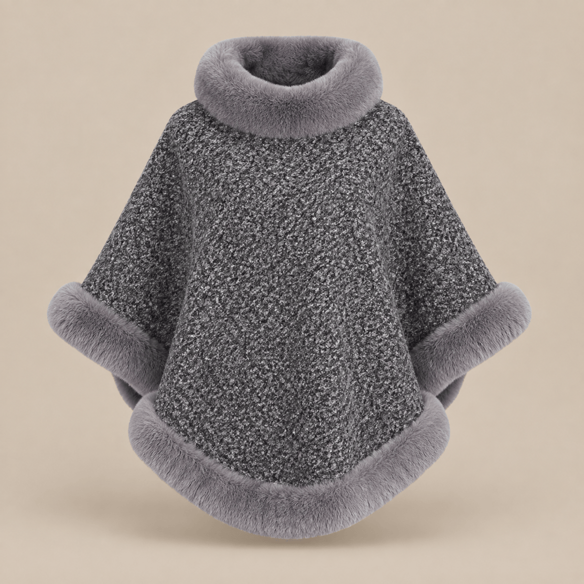 Ton poncho Poncho Femme Chaud En Maille Avec Fausse Fourrure