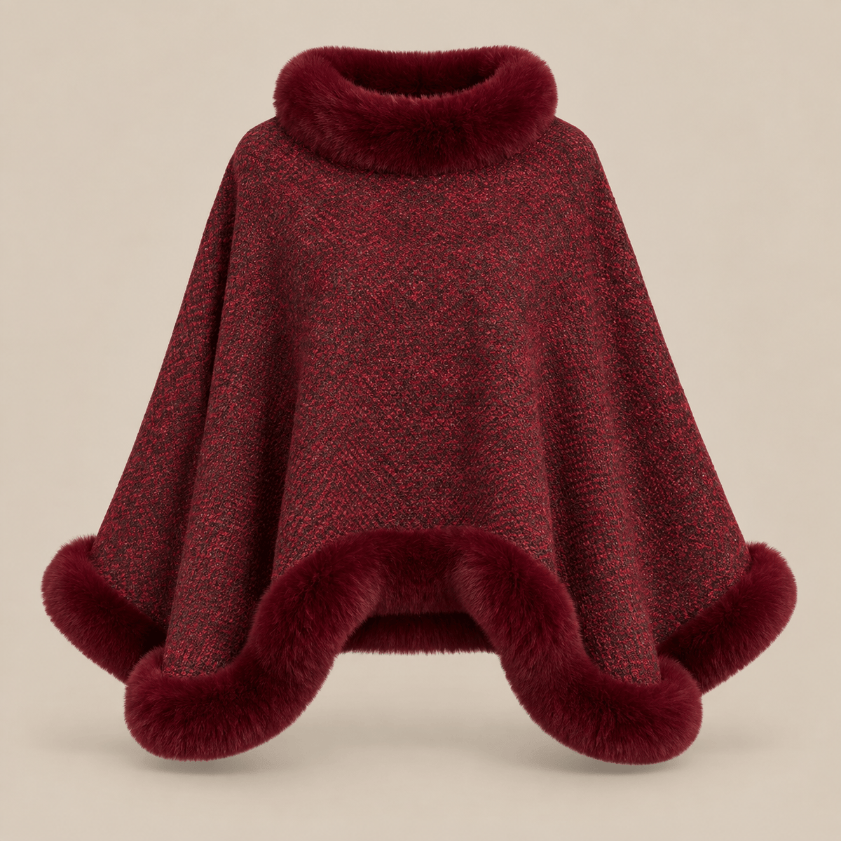 Ton poncho Poncho Femme Chaud En Maille Avec Fausse Fourrure