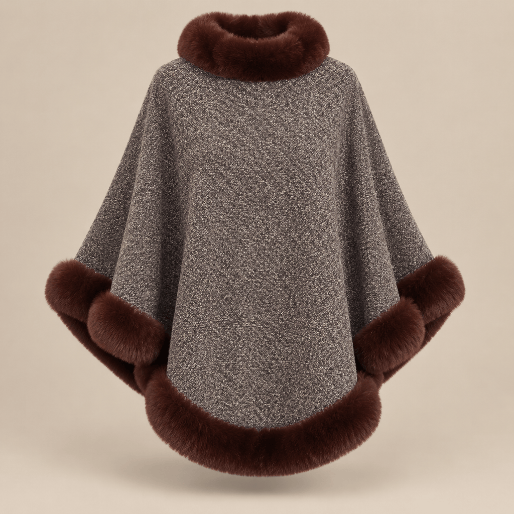 Ton poncho Poncho Femme Chaud En Maille Avec Fausse Fourrure
