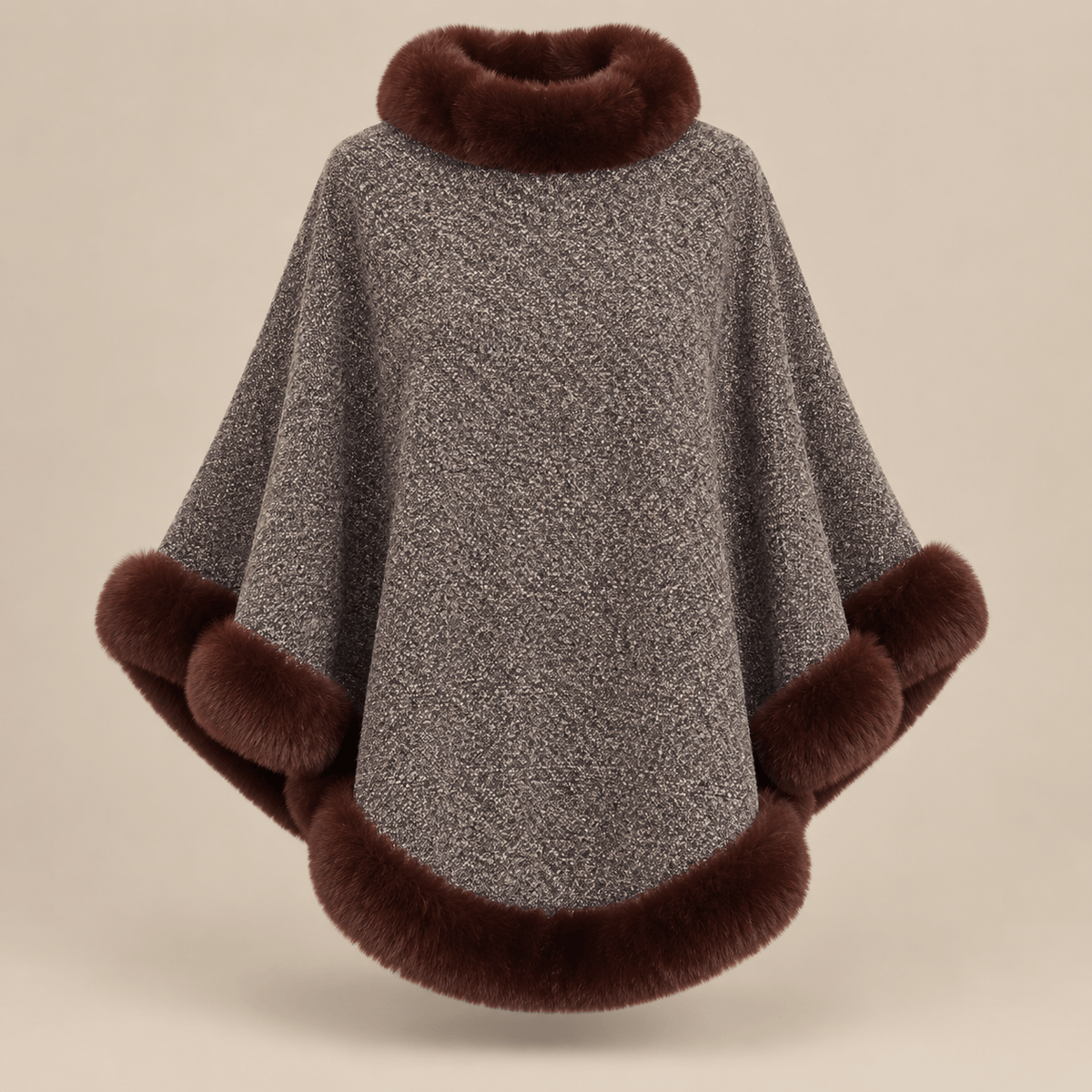 Ton poncho Poncho Femme Chaud En Maille Avec Fausse Fourrure