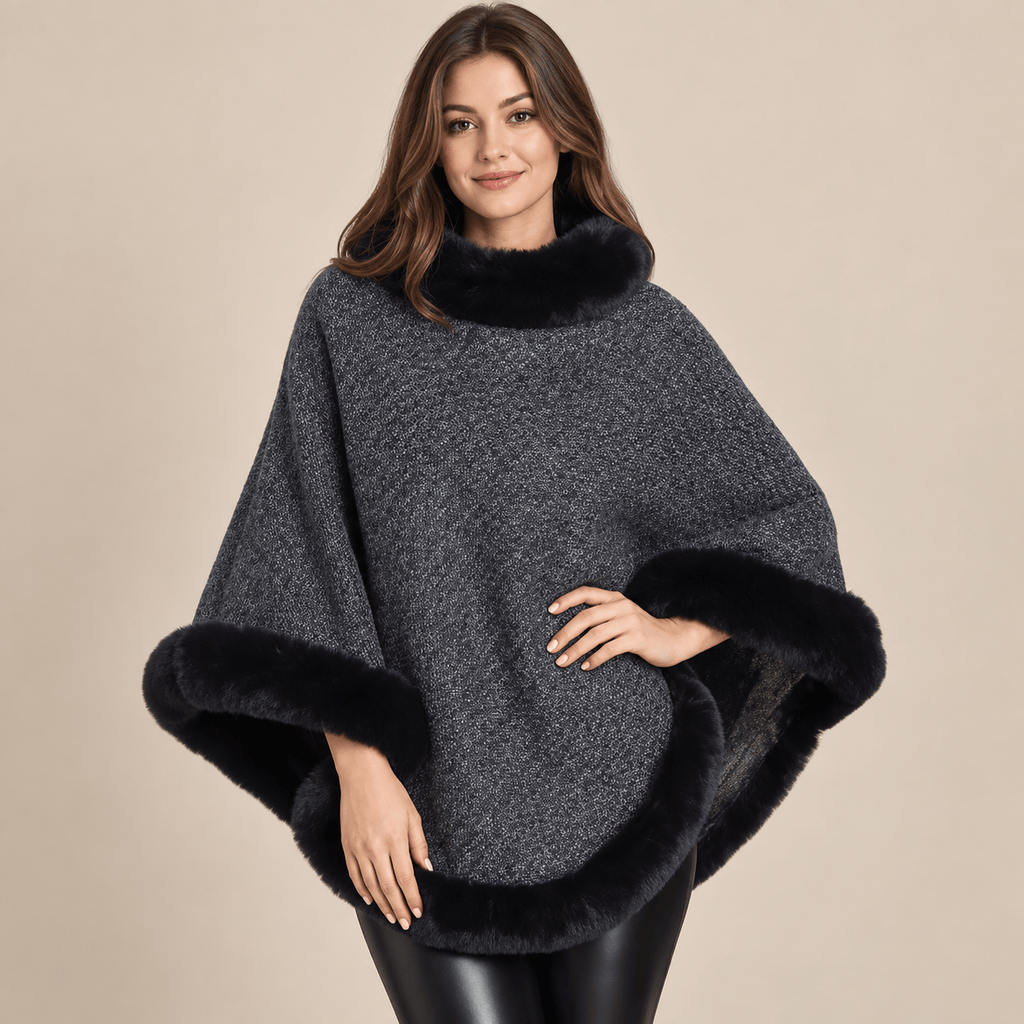 Ton poncho Poncho Femme Chaud En Maille Avec Fausse Fourrure