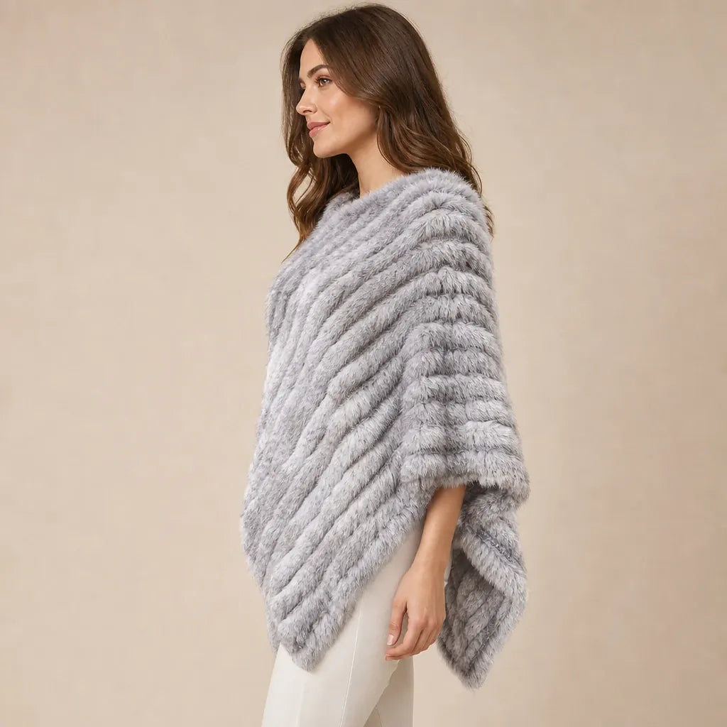 Ton poncho Poncho Femme Hiver Chic En Fourrure De Lapin Tricoté