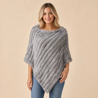 Ton poncho Poncho Femme Hiver Chic En Fourrure De Lapin Tricoté