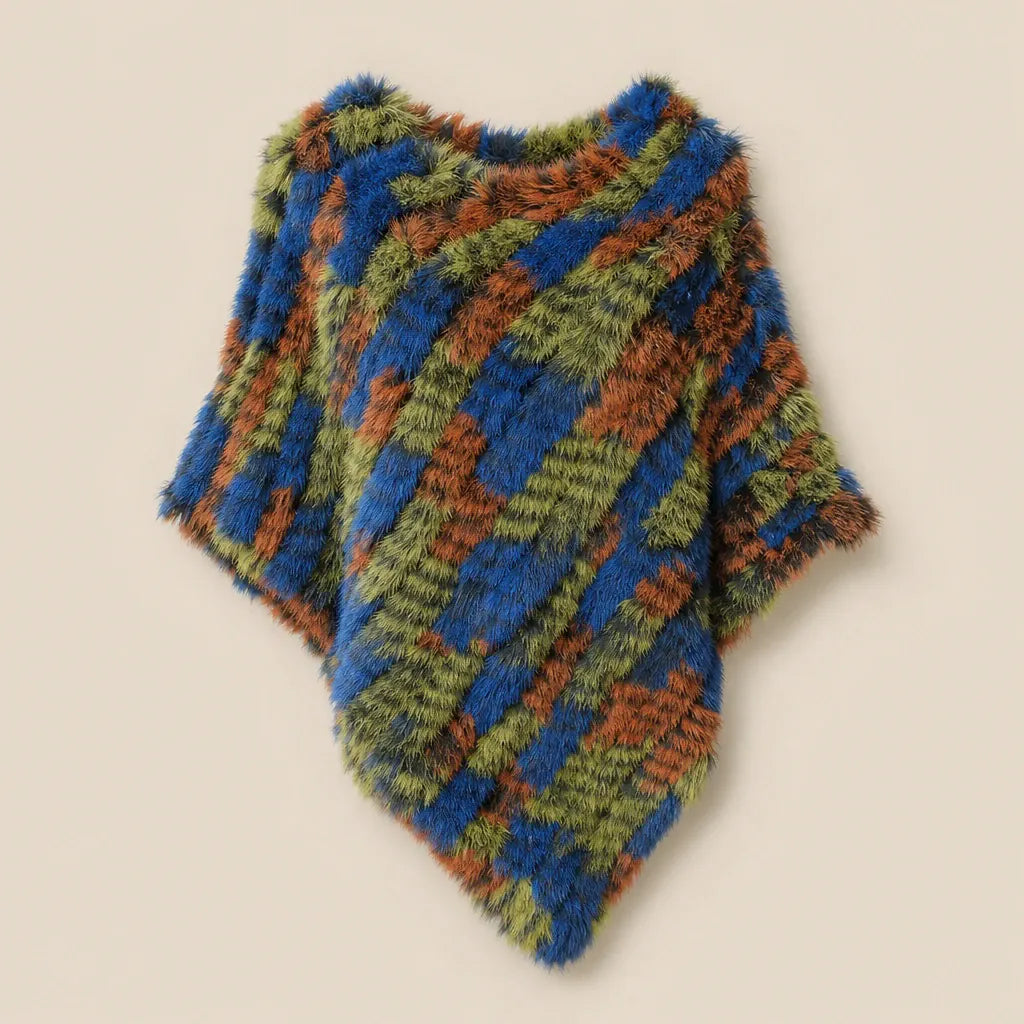 Ton poncho Poncho Femme Hiver Chic En Fourrure De Lapin Tricoté