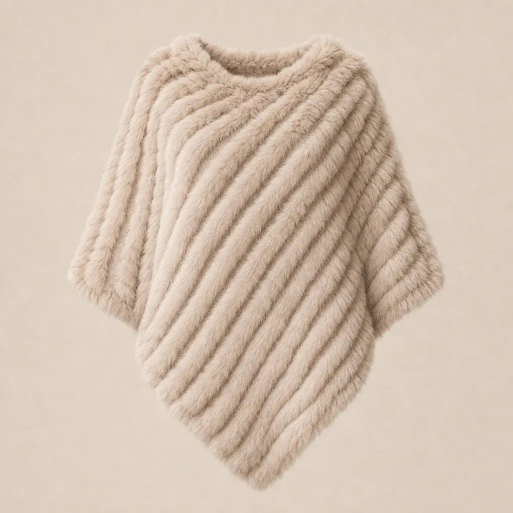 Ton poncho Poncho Femme Hiver Chic En Fourrure De Lapin Tricoté