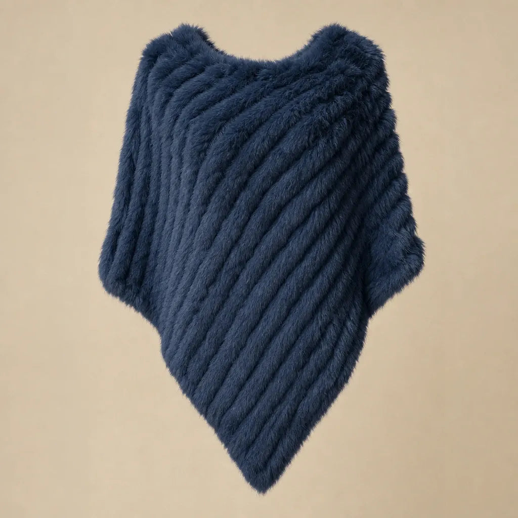 Ton poncho Poncho Femme Hiver Chic En Fourrure De Lapin Tricoté