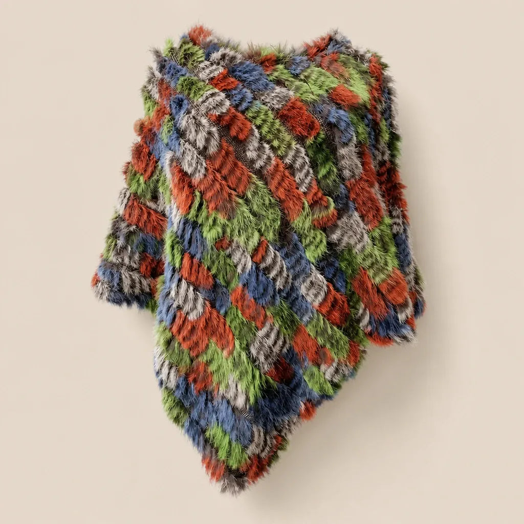Ton poncho Poncho Femme Hiver Chic En Fourrure De Lapin Tricoté