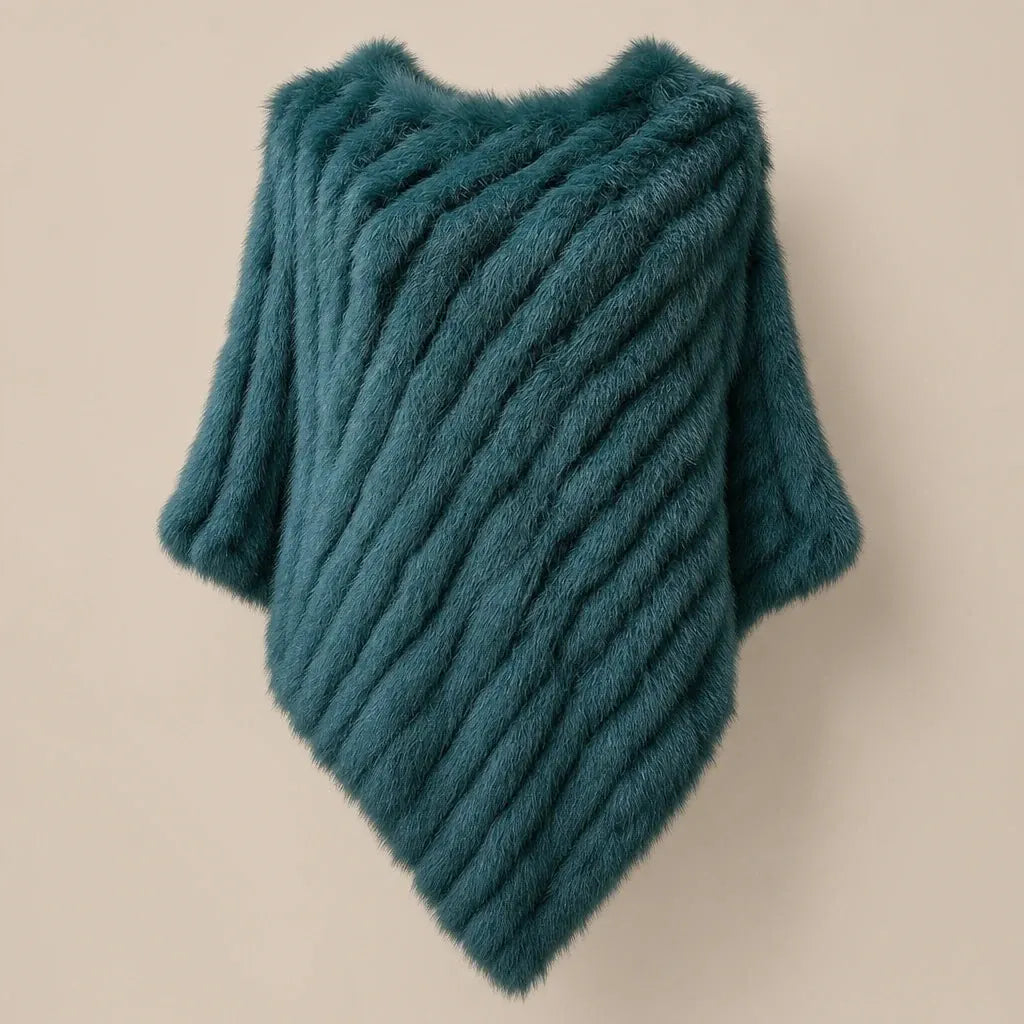 Ton poncho Poncho Femme Hiver Chic En Fourrure De Lapin Tricoté