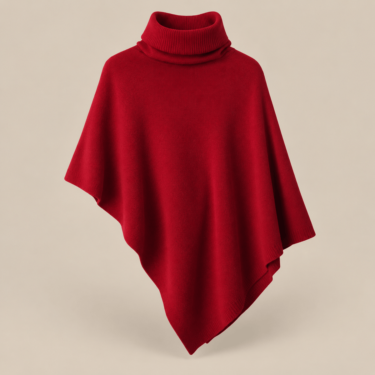 Ton poncho Poncho Femme Rouge À Col Roulé En Laine