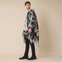 Ton poncho Poncho Franges À Capuche Motif Baroque
