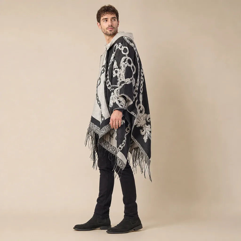 Ton poncho Poncho Franges À Capuche Motif Baroque