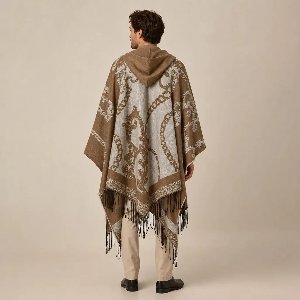 Ton poncho Poncho Franges À Capuche Motif Baroque