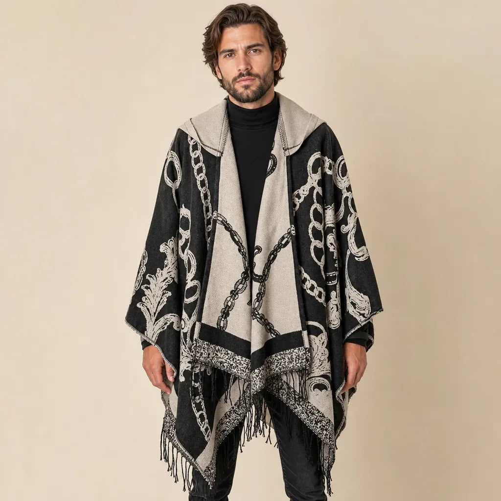 Ton poncho Poncho Franges À Capuche Motif Baroque