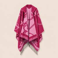 Ton poncho Poncho Franges À Capuche Motif Baroque