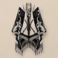 Ton poncho Poncho Franges À Capuche Motif Baroque