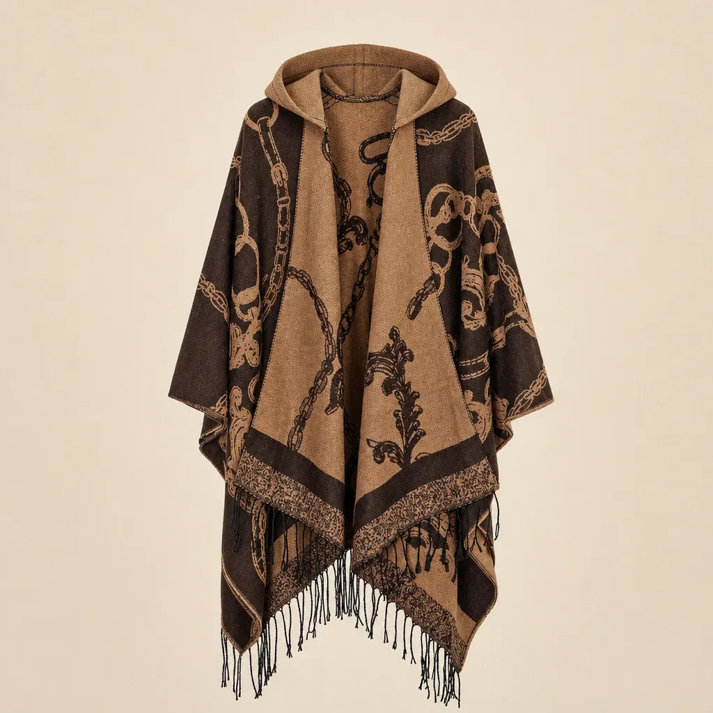 Ton poncho Poncho Franges À Capuche Motif Baroque
