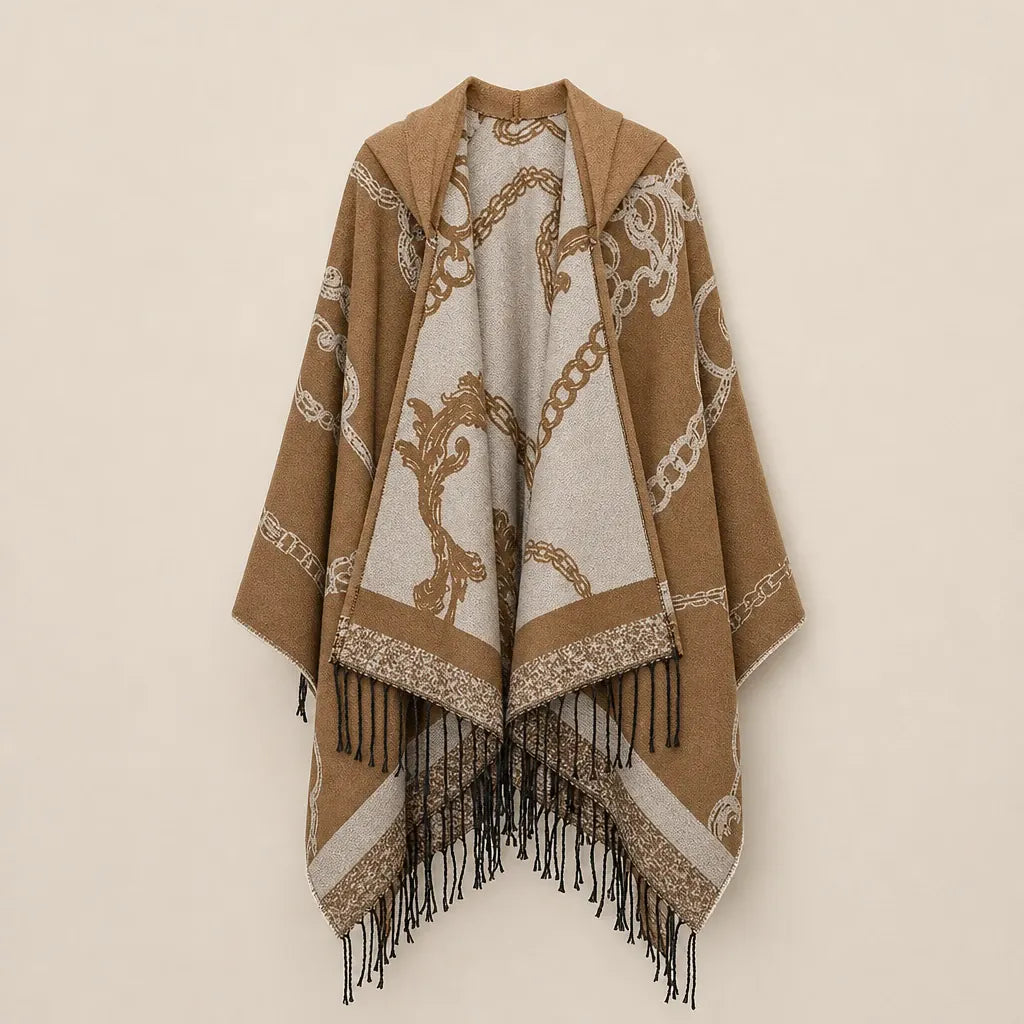 Ton poncho Poncho Franges À Capuche Motif Baroque