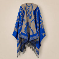 Ton poncho Poncho Franges À Capuche Motif Baroque