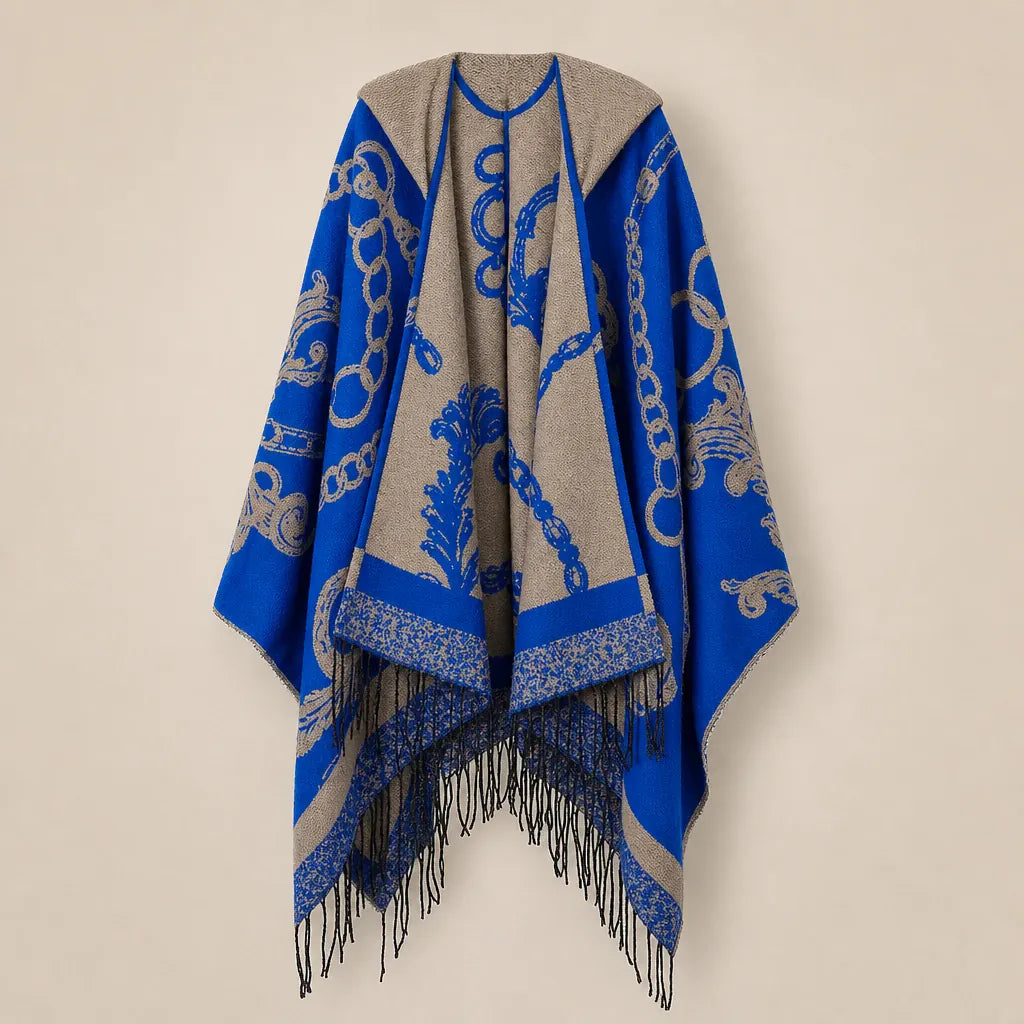 Ton poncho Poncho Franges À Capuche Motif Baroque