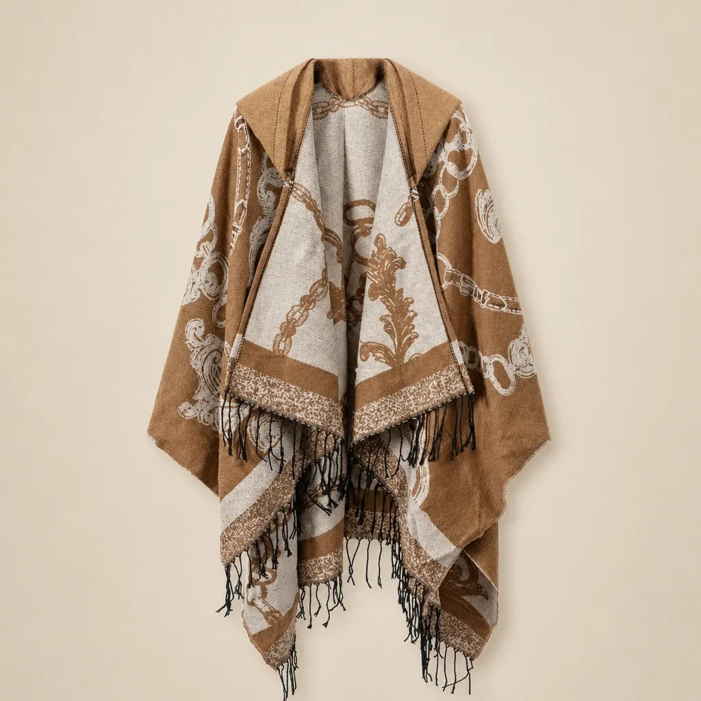 Ton poncho Poncho Franges À Capuche Motif Baroque