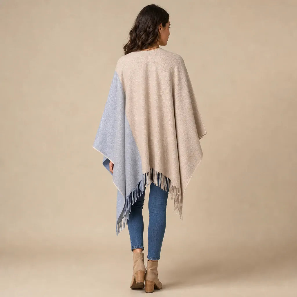 Ton poncho Poncho Franges Color Block