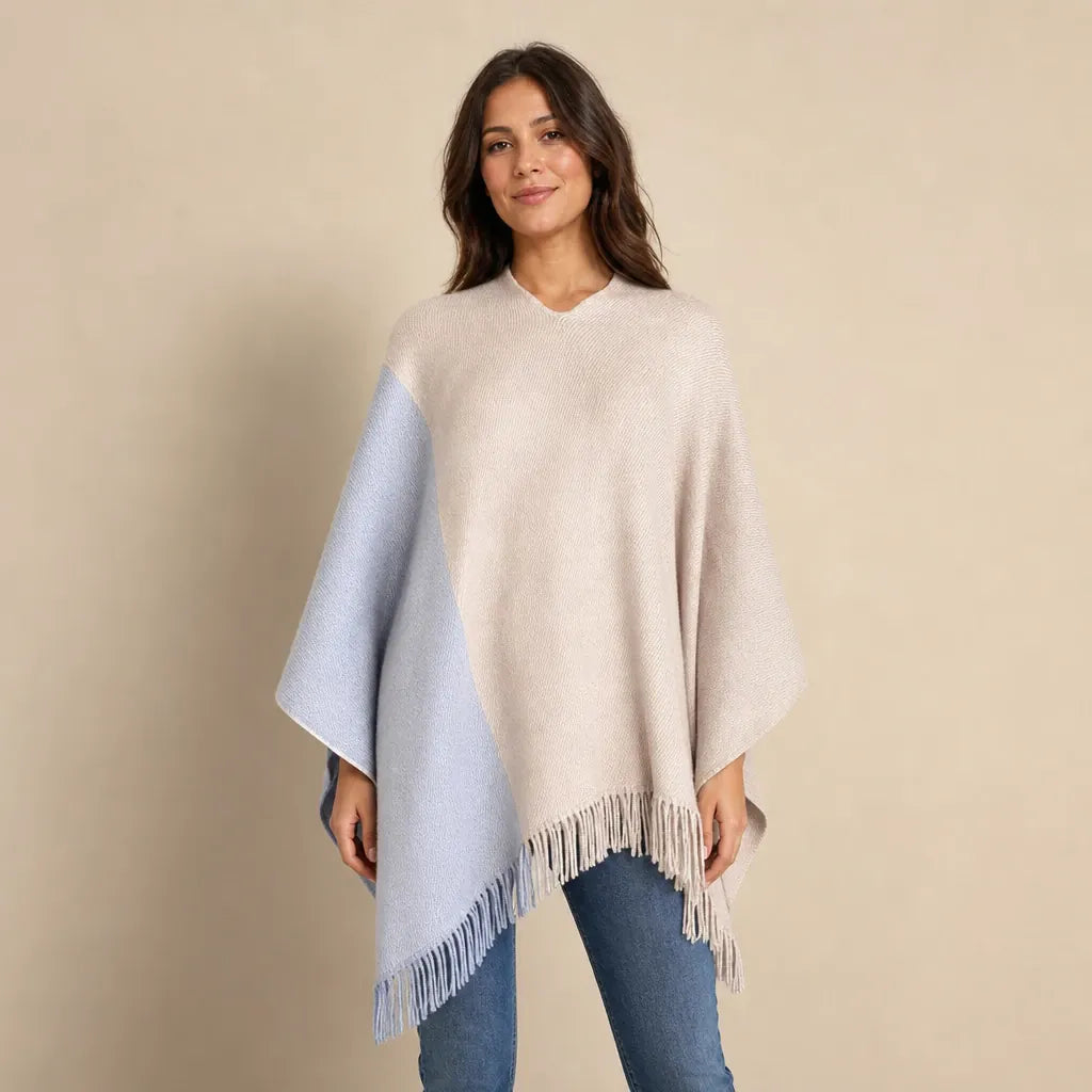 Ton poncho Poncho Franges Color Block