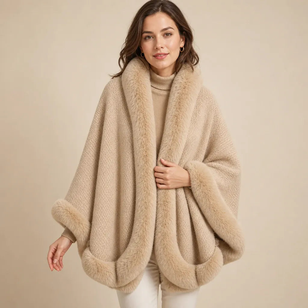 Ton poncho Poncho Hiver En Fausse Fourrure Beige