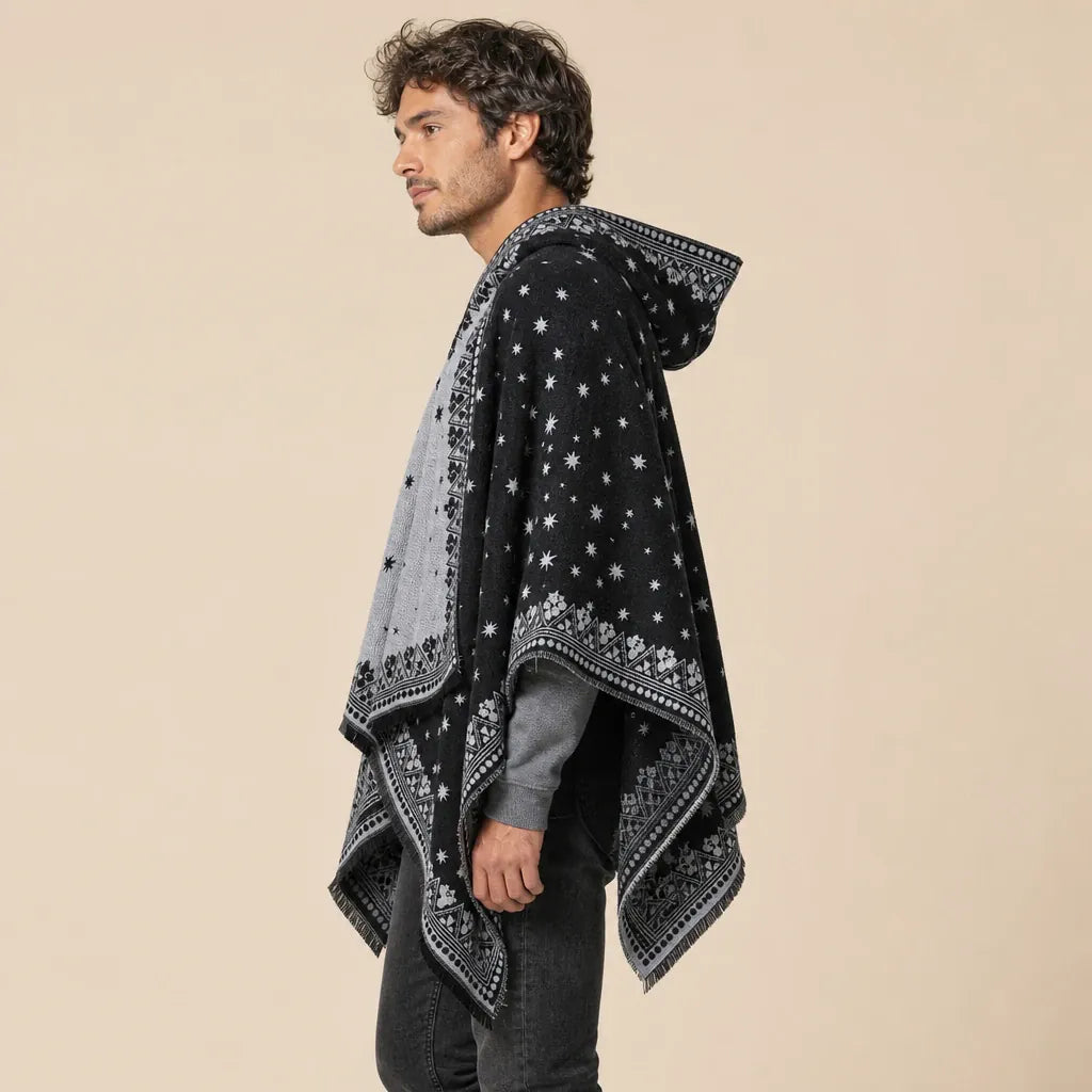 Ton poncho Poncho Homme À Capuche Jacquard Étoiles