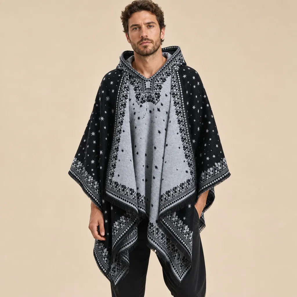 Ton poncho Poncho Homme À Capuche Jacquard Étoiles