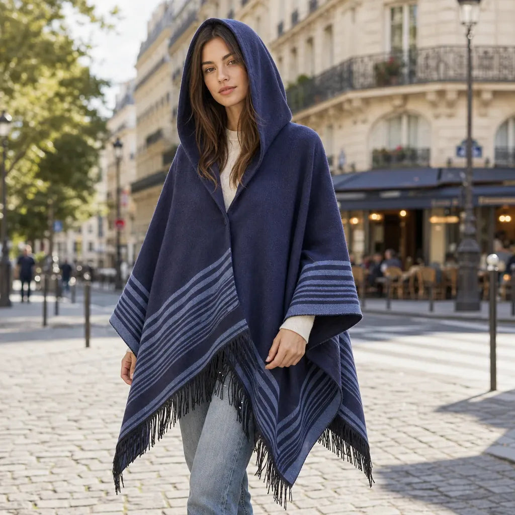 Ton poncho Poncho Homme Hiver À Capuche Rayé