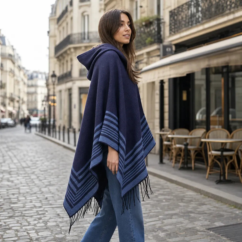Ton poncho Poncho Homme Hiver À Capuche Rayé