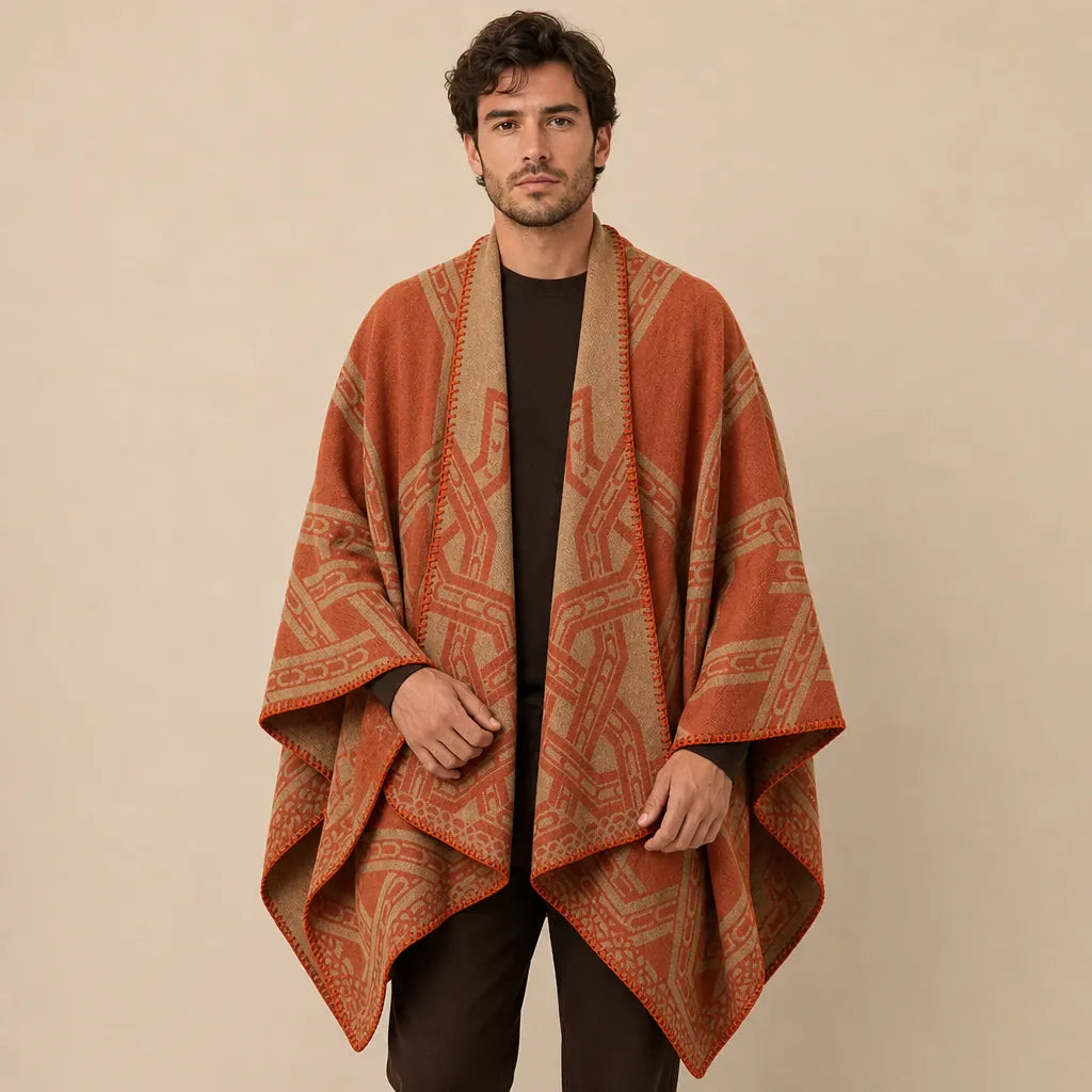 Ton poncho Poncho Homme Hiver En Mélange Cachemire Et Coton À Motifs