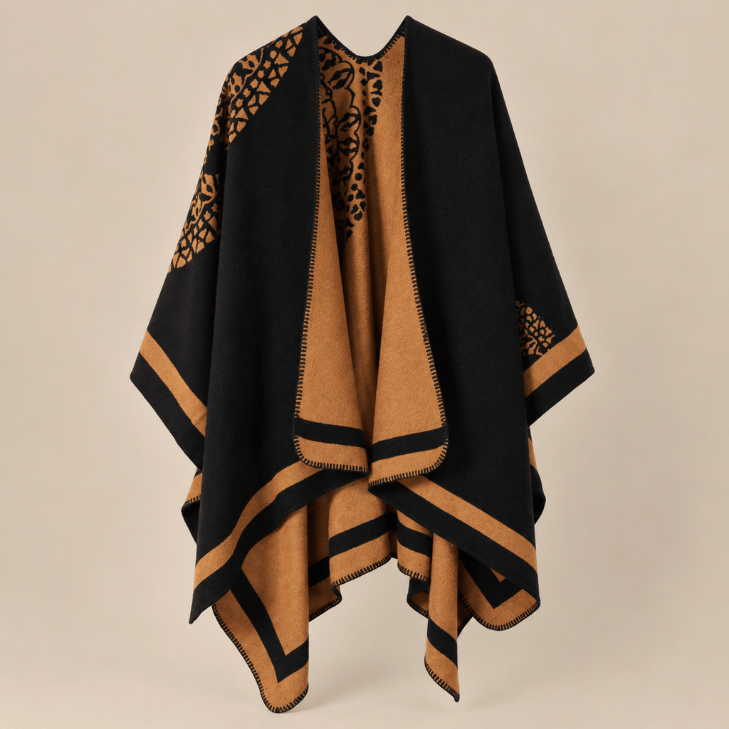 Ton poncho Poncho Jacquard Double Face Pour Femme Noir
