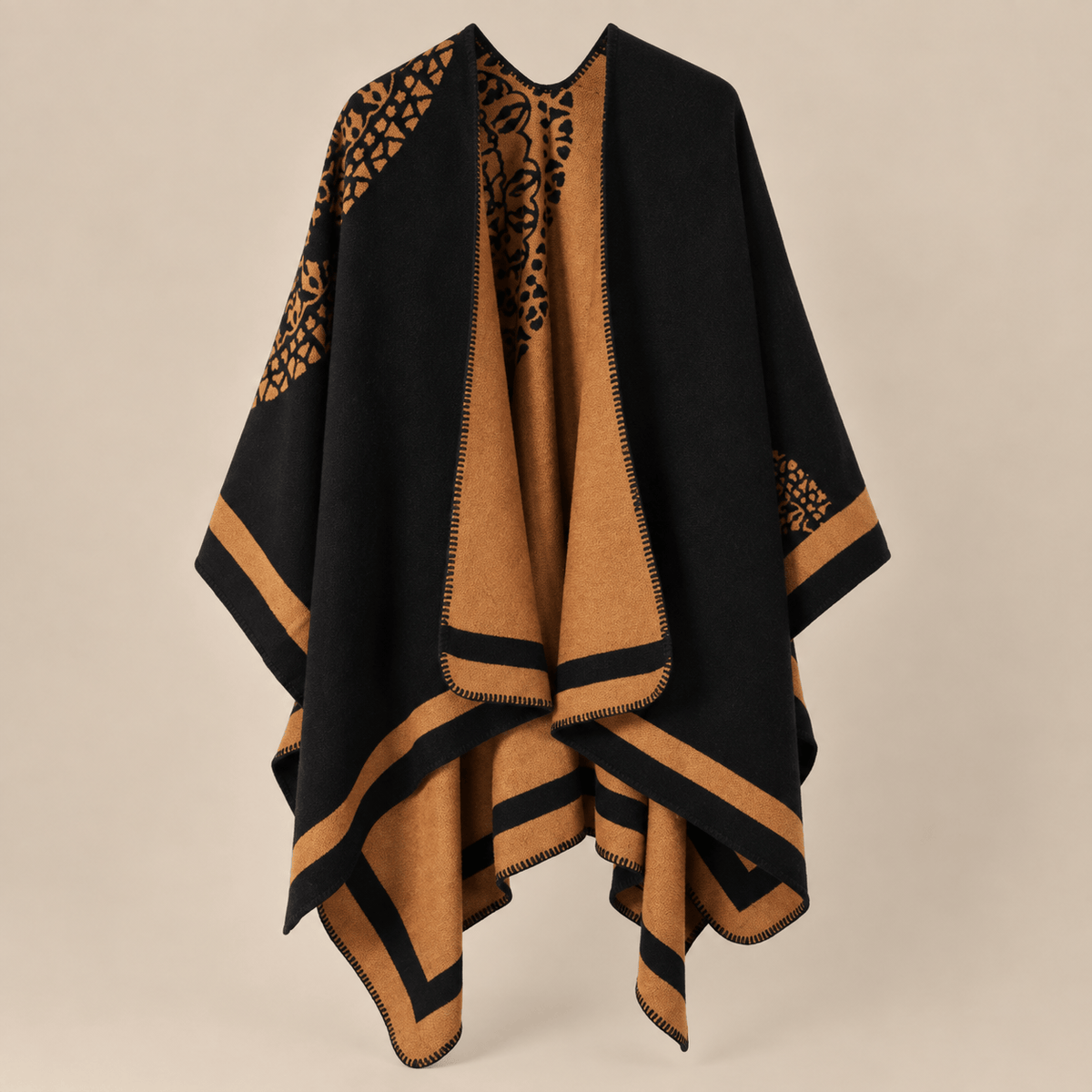Ton poncho Poncho Jacquard Double Face Pour Femme Noir