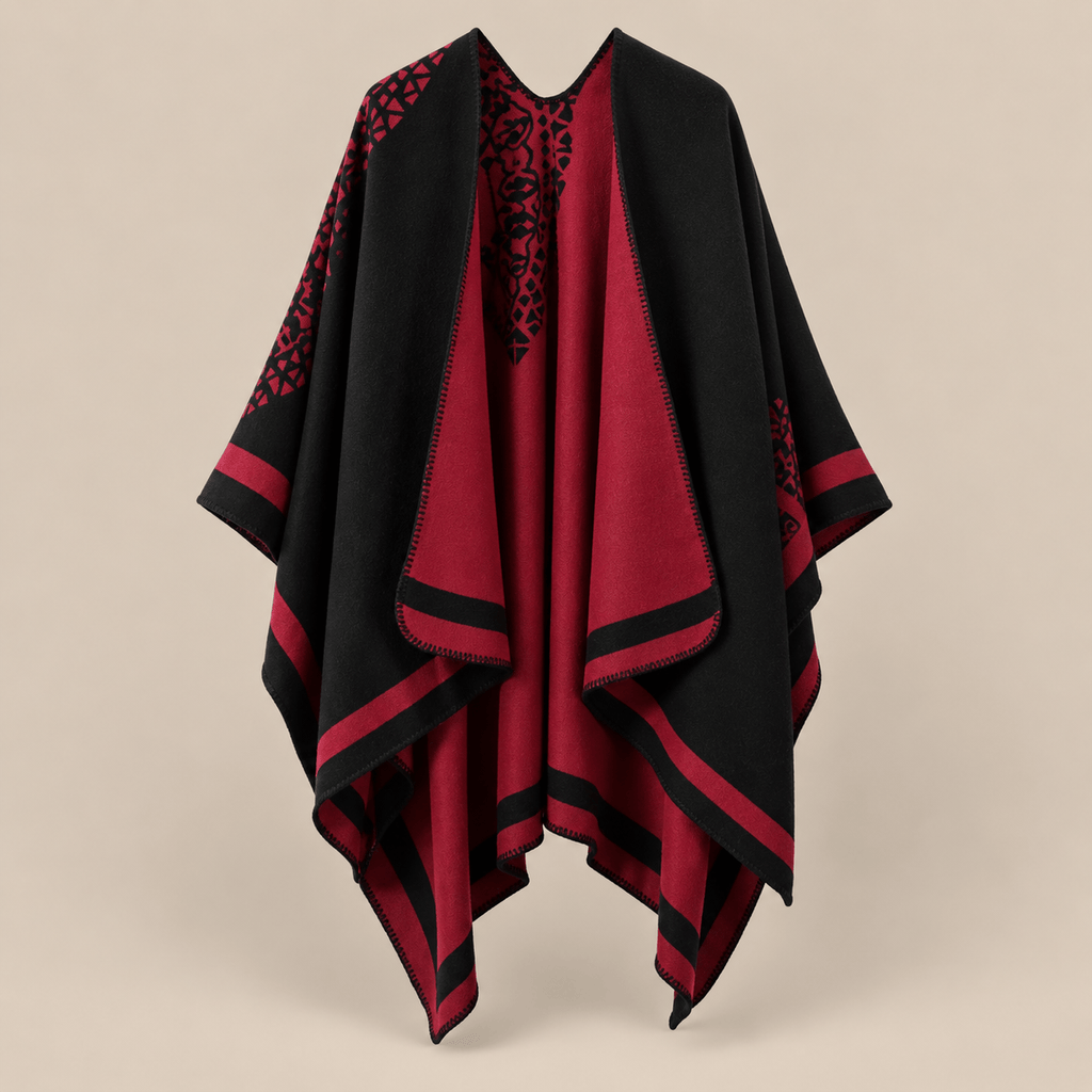 Ton poncho Poncho Jacquard Double Face Pour Femme Noir