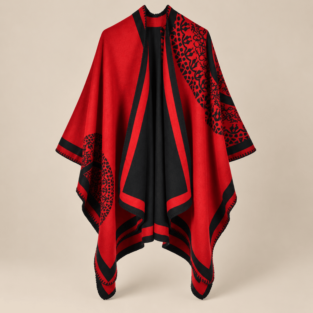 Ton poncho Poncho Jacquard Double Face Pour Femme Noir