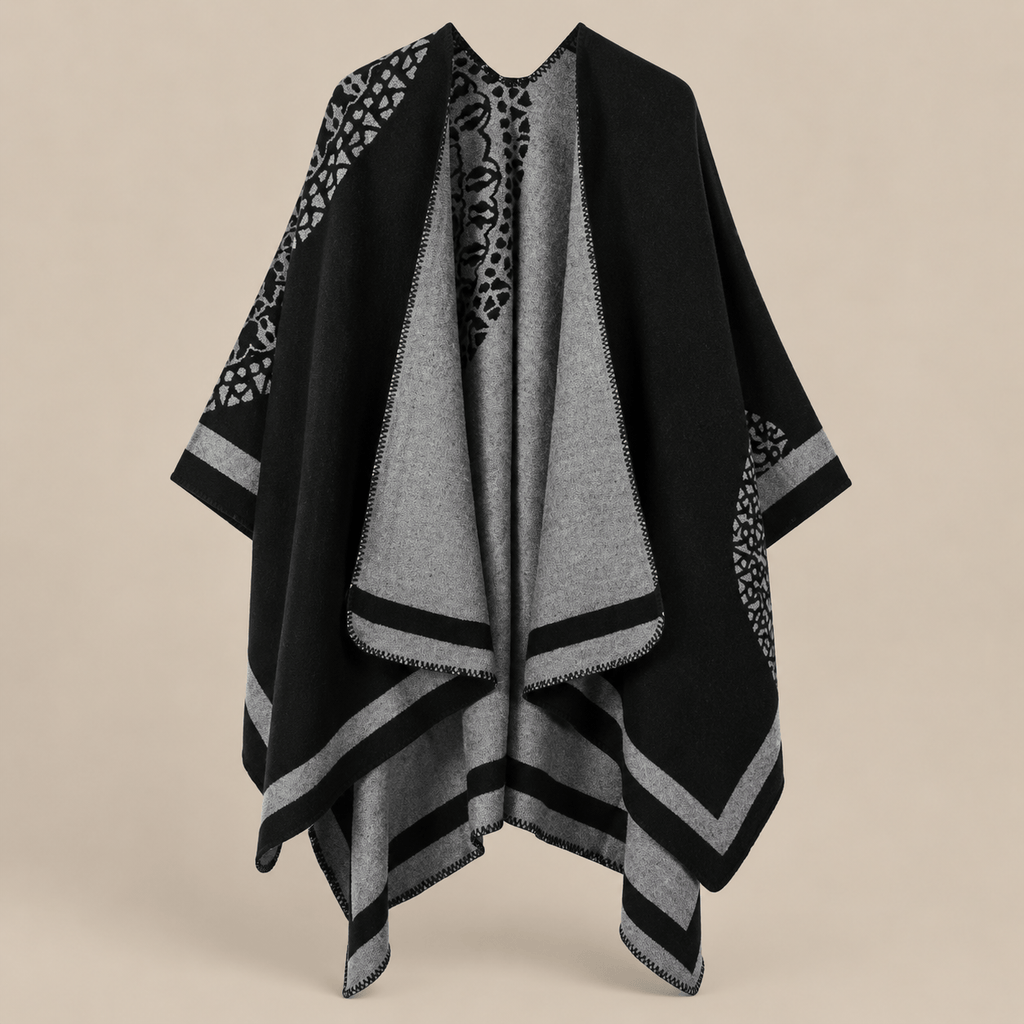 Ton poncho Poncho Jacquard Double Face Pour Femme Noir