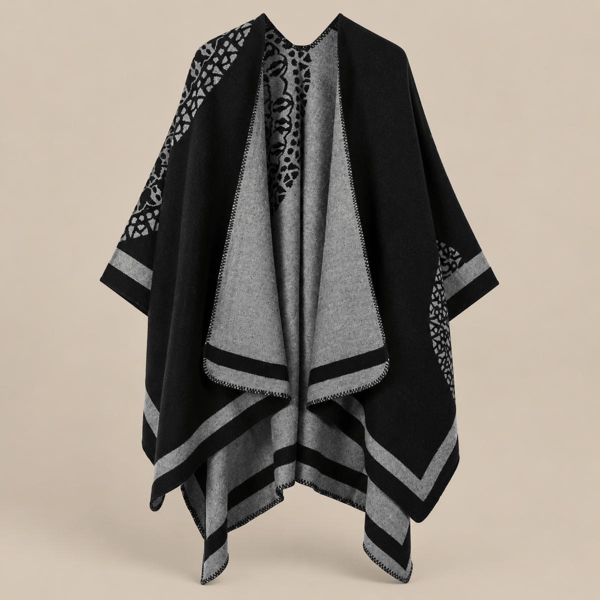 Ton poncho Poncho Jacquard Double Face Pour Femme Noir
