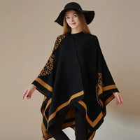 Ton poncho Poncho Jacquard Double Face Pour Femme Noir