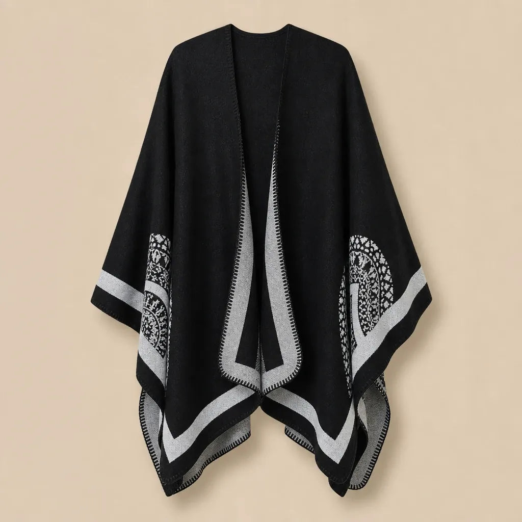 Ton poncho Poncho Jacquard Double Face Pour Femme Noir