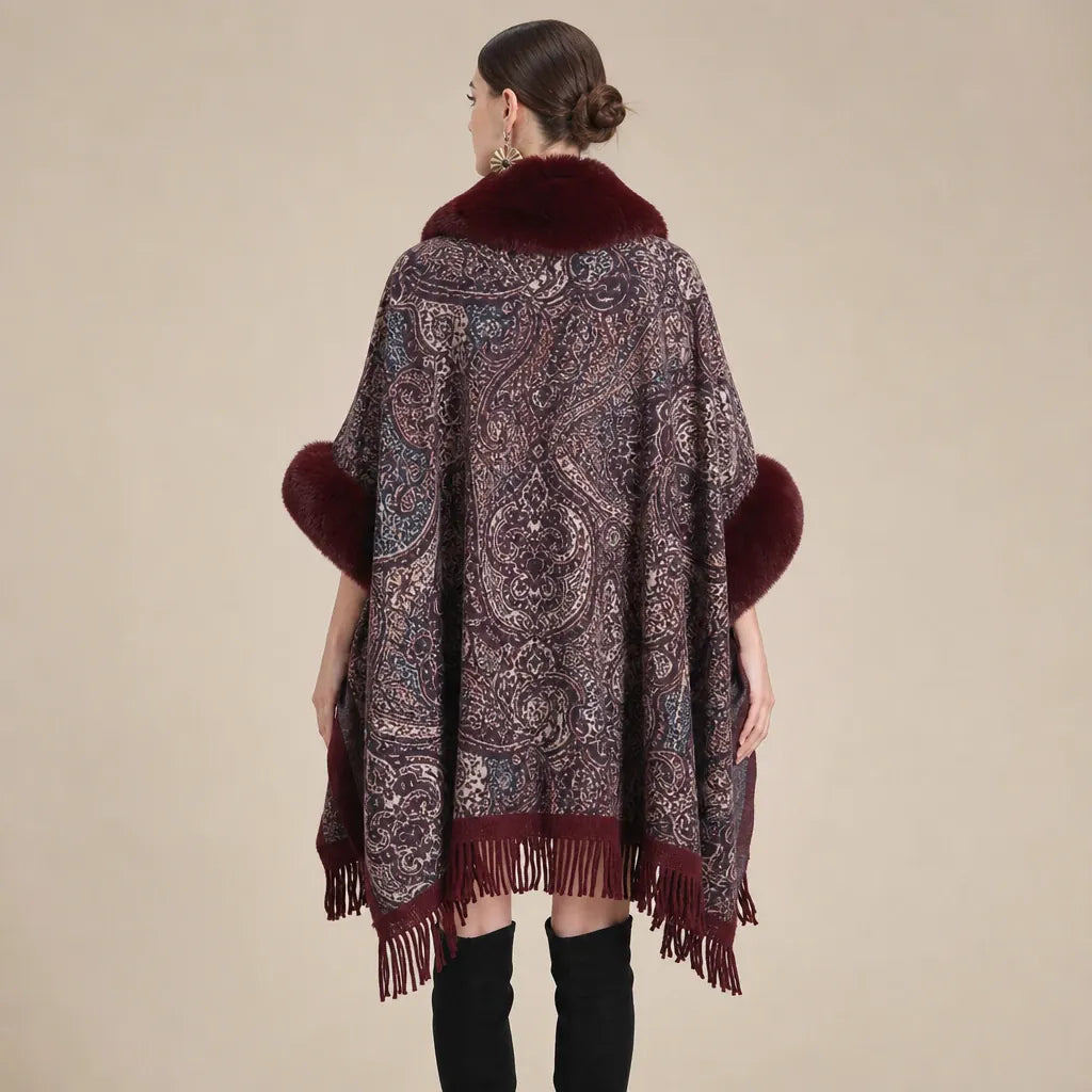 Ton poncho Poncho Long Femme Hiver En Fausse Fourrure Imprimé