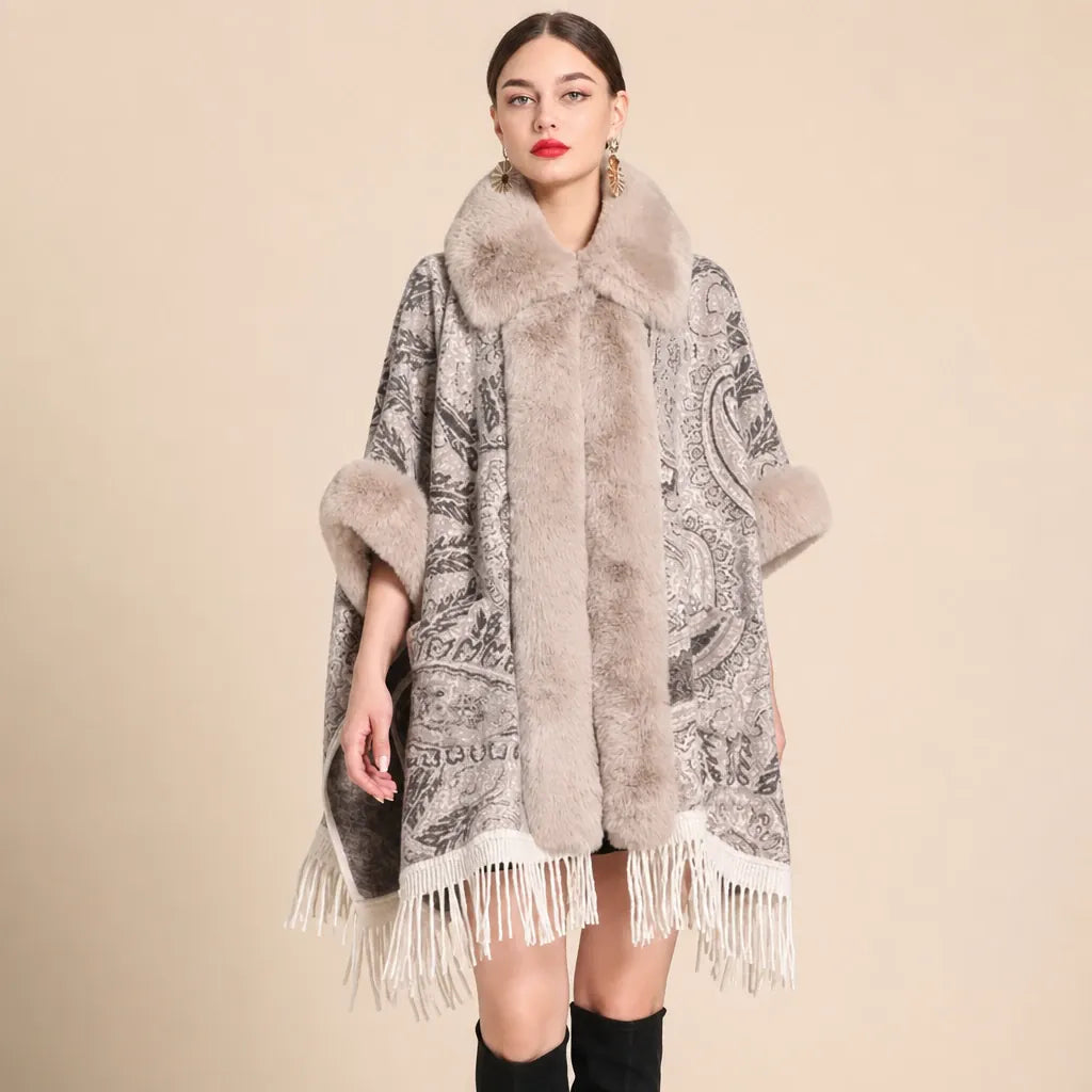 Ton poncho Poncho Long Femme Hiver En Fausse Fourrure Imprimé