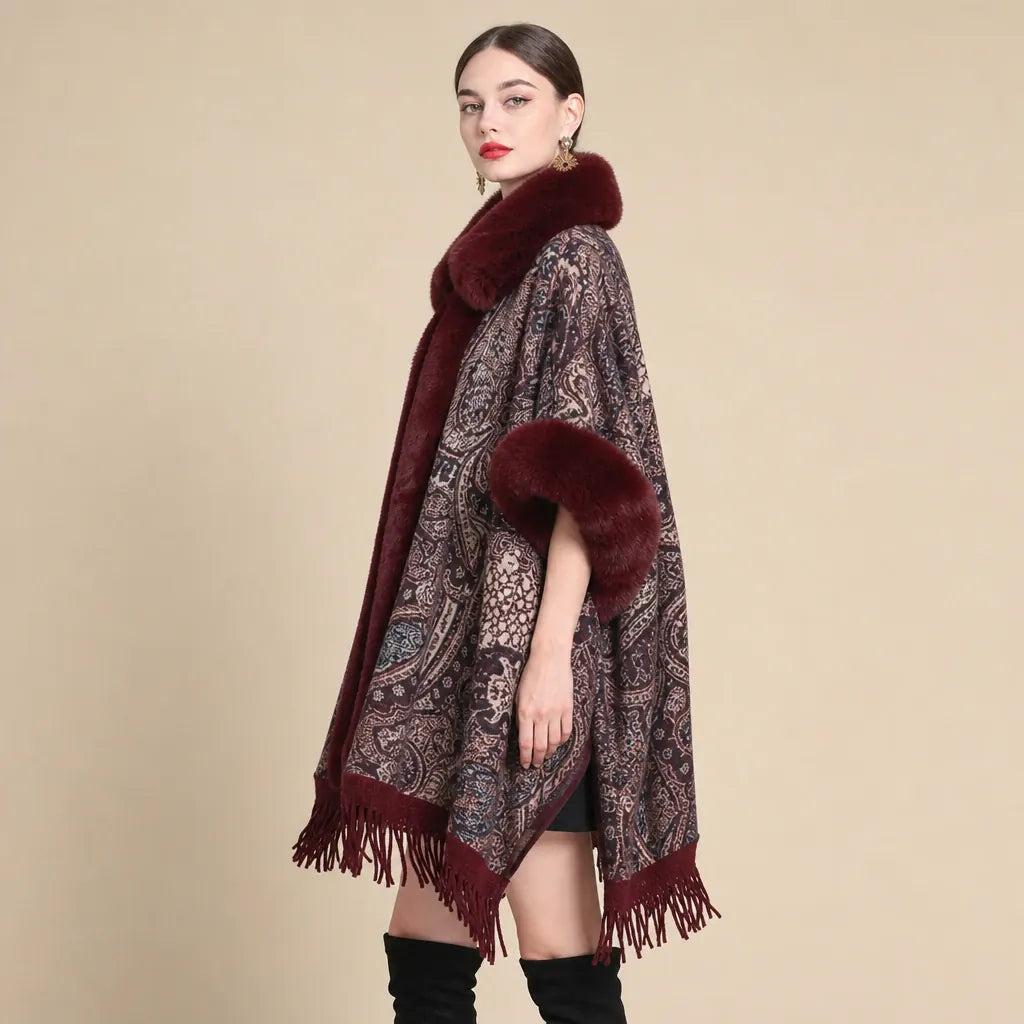 Ton poncho Poncho Long Femme Hiver En Fausse Fourrure Imprimé
