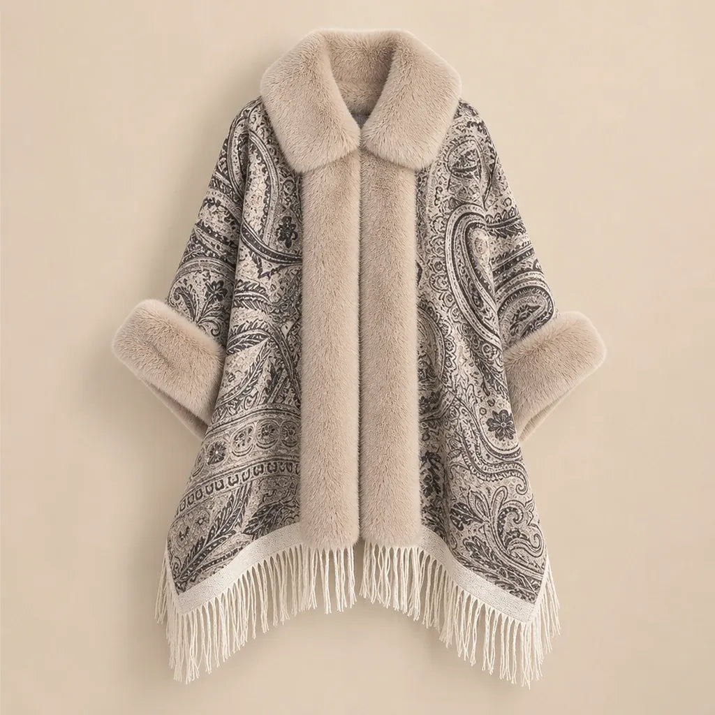 Ton poncho Poncho Long Femme Hiver En Fausse Fourrure Imprimé