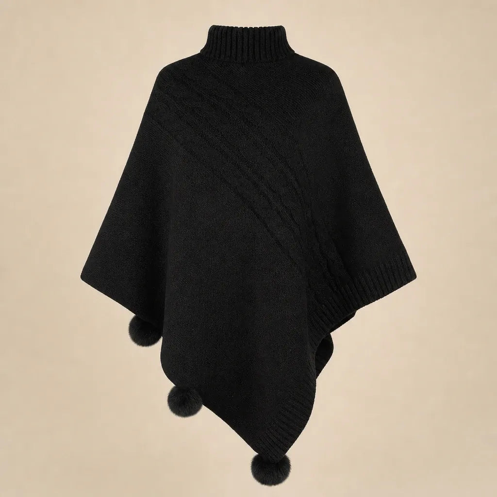 Ton poncho Poncho Pull Femme Col Roulé À Torsades