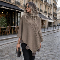 Ton poncho Poncho Pull Femme Col Roulé À Torsades