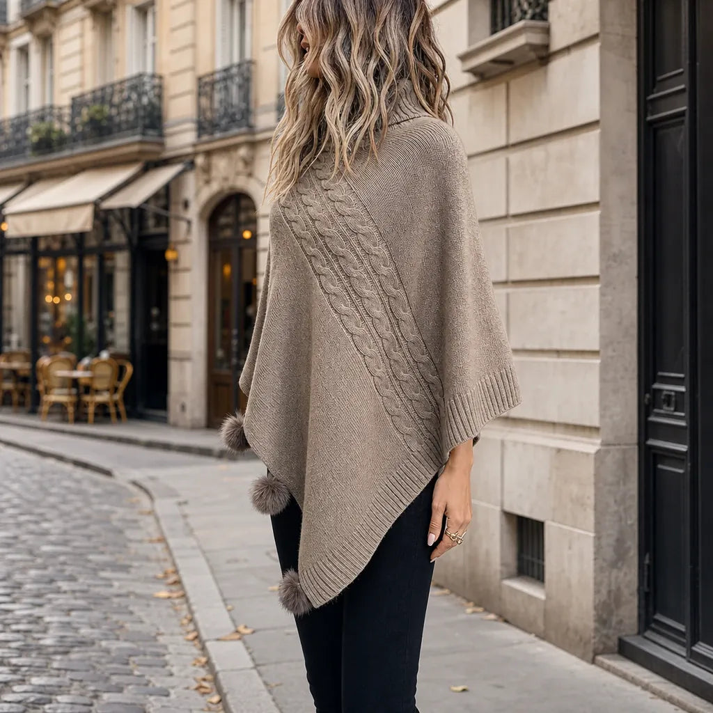 Ton poncho Poncho Pull Femme Col Roulé À Torsades