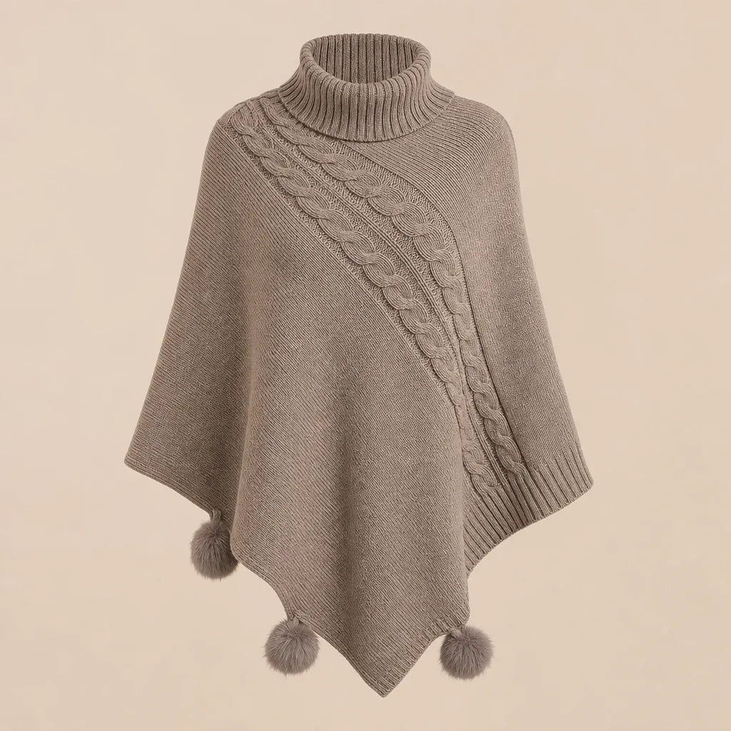 Ton poncho Poncho Pull Femme Col Roulé À Torsades